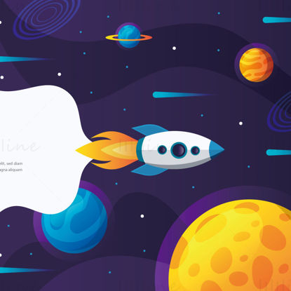 Cartoon gradient space rocket vector banner background