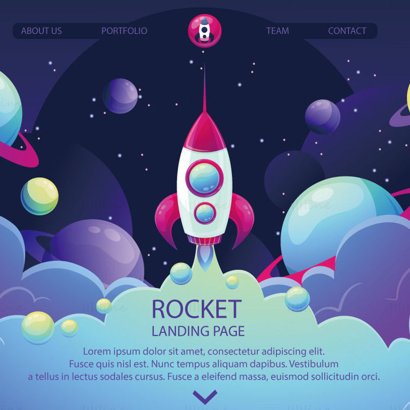 Roket afiş açılış sayfası web şablonu vektörü