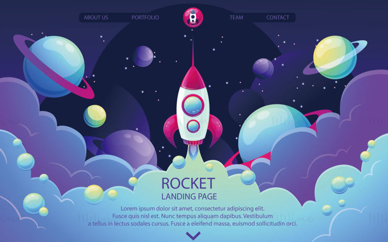 Rakéta banner nyitóoldal websablon vektor