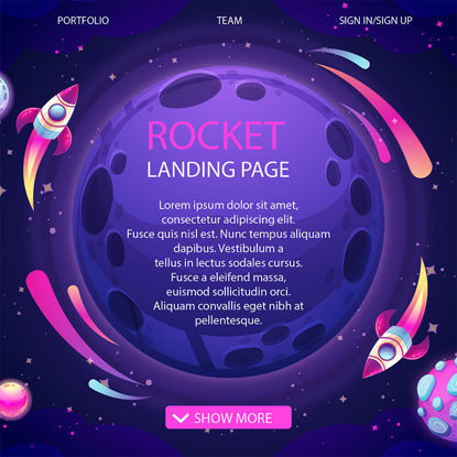 Cartoon rocket planet space vector element banner landing page