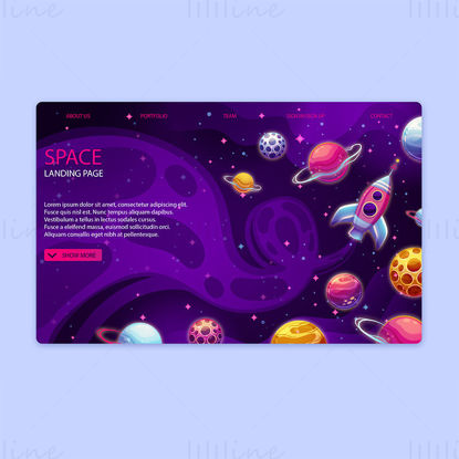 Cartoon space element landing page vector template