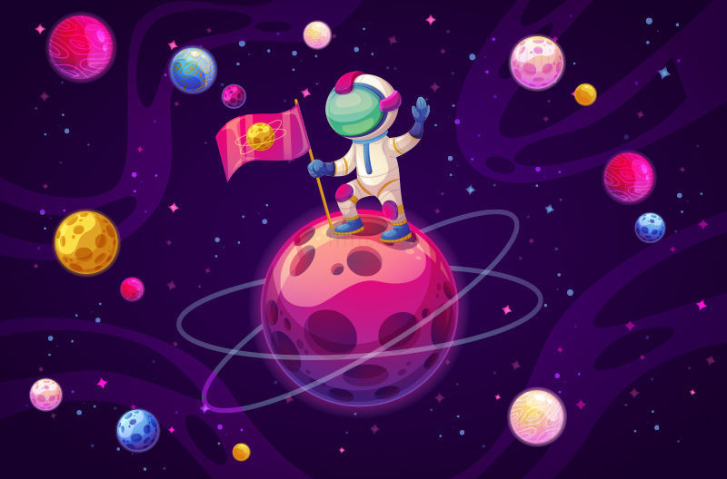 Astronaut landing on planet vector illustration