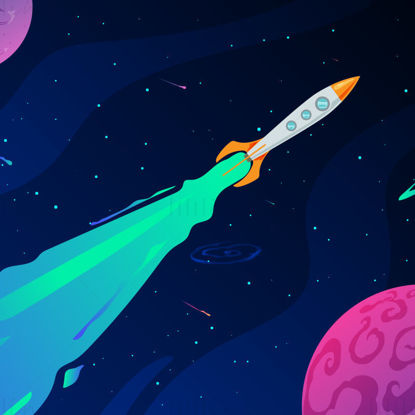 Cartoon vector rocket in the space