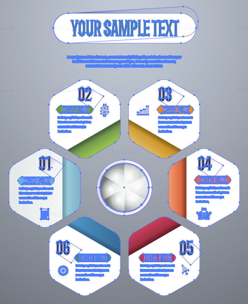 Infographics rounded hexagon elements, vector