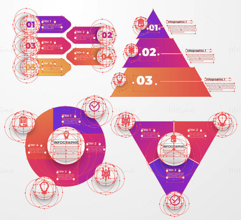 Title, Pie Chart, Triangle Chart, Pyramid Chart, vector infographic