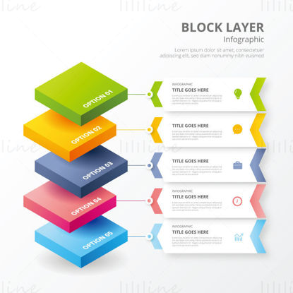 Square 3d block layer vector infographic