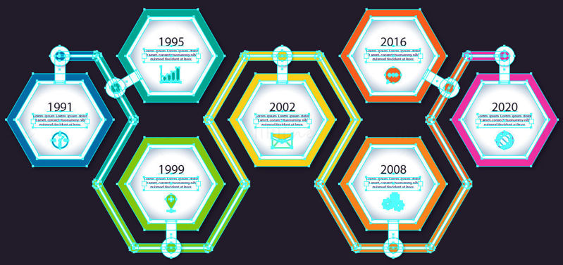 Timeline hexagon infographic vector