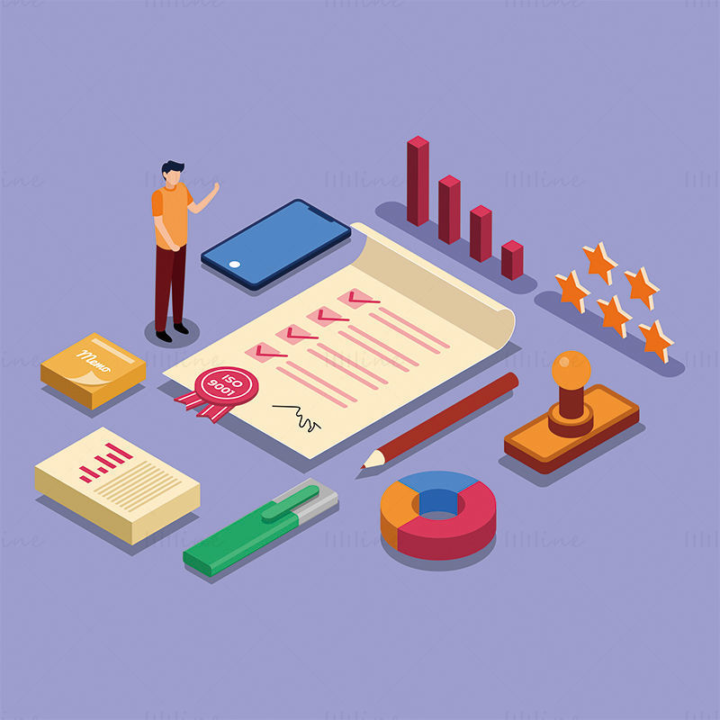 ISO 9001 quality management system isometric vector design elements