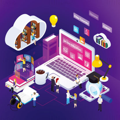 Online education vector illustration isometric view