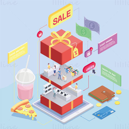 Centre commercial e-commerce promotion discount illustration vectorielle