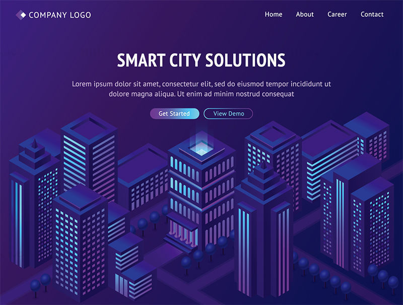 Smart city solutions vector landing page