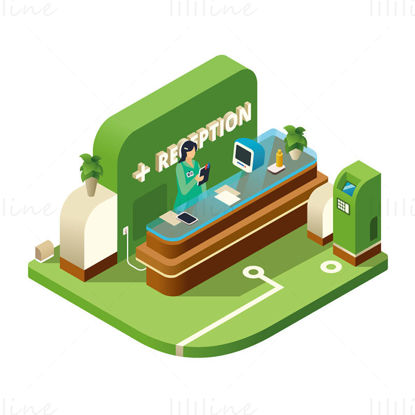 Green reception area vector illustration