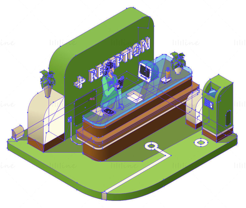 Green reception area vector illustration