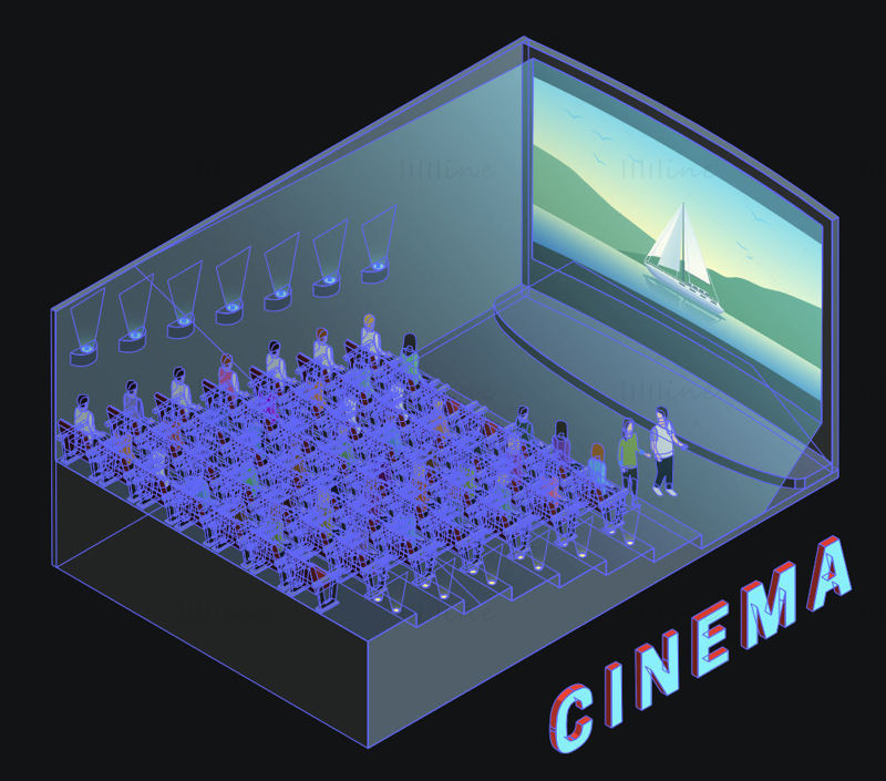 Cinema isometric vector illustration