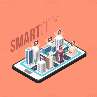 Smarty city on mobile phone, vector creative illustration