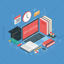 Education isometric studying vector elements