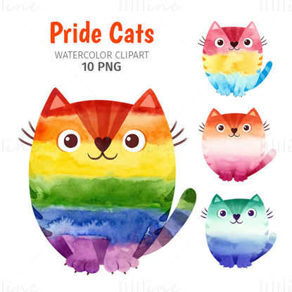 LGBT gurur ayı. Sevimli kedilerle suluboya clipart. LGBTGQ – Aseksüel, Lezbiyen, Gay, Trans, Biseksüel, Panseksüel, İkili Olmayan, Aromantik, Agender PNG küçük resim.