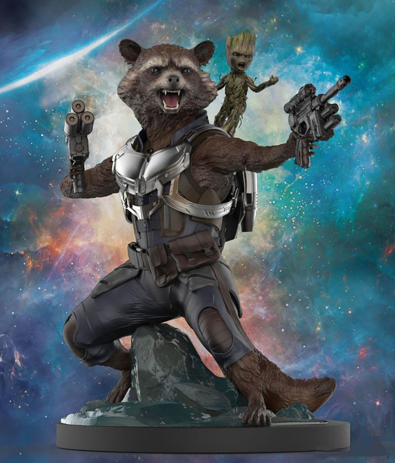 Rocket Raccoon vs Groot standbeeld 3D-model klaar om af te drukken