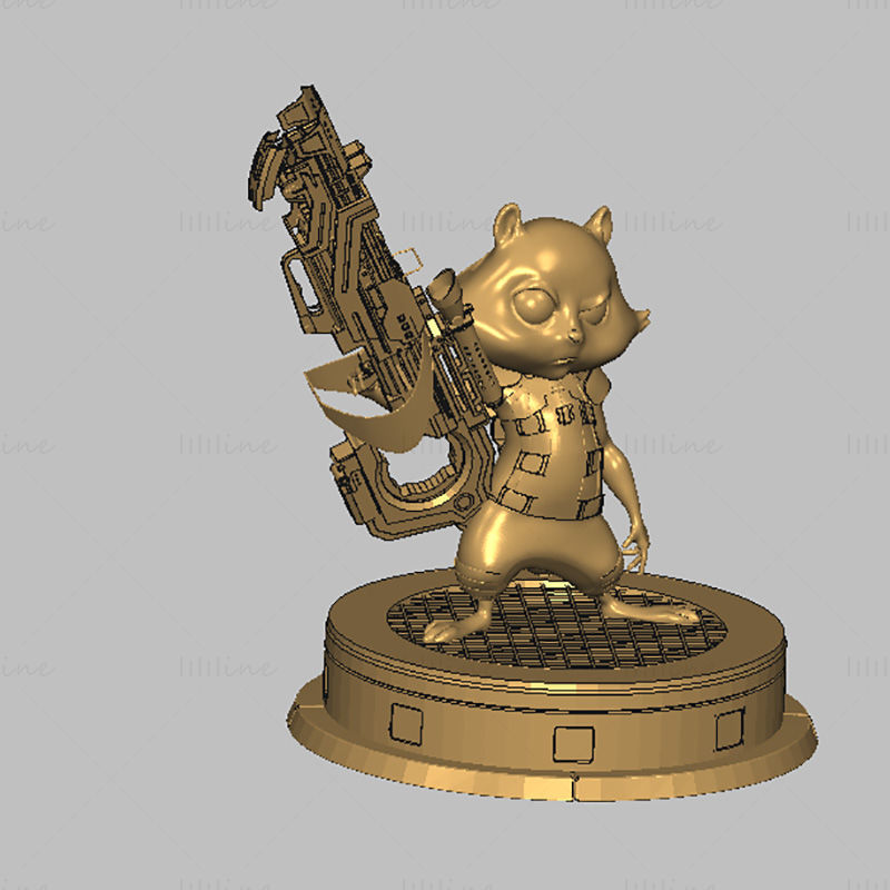 Little Rocket Raccoon Statues 3D-model klaar om af te drukken