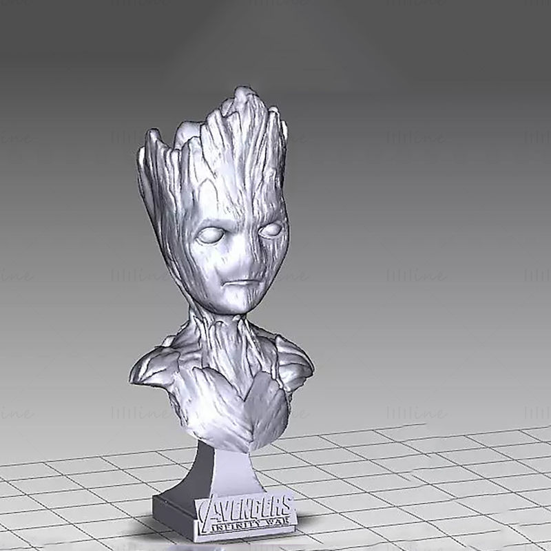 Teen Groot Bust-standbeeld 3D-model klaar om af te drukken