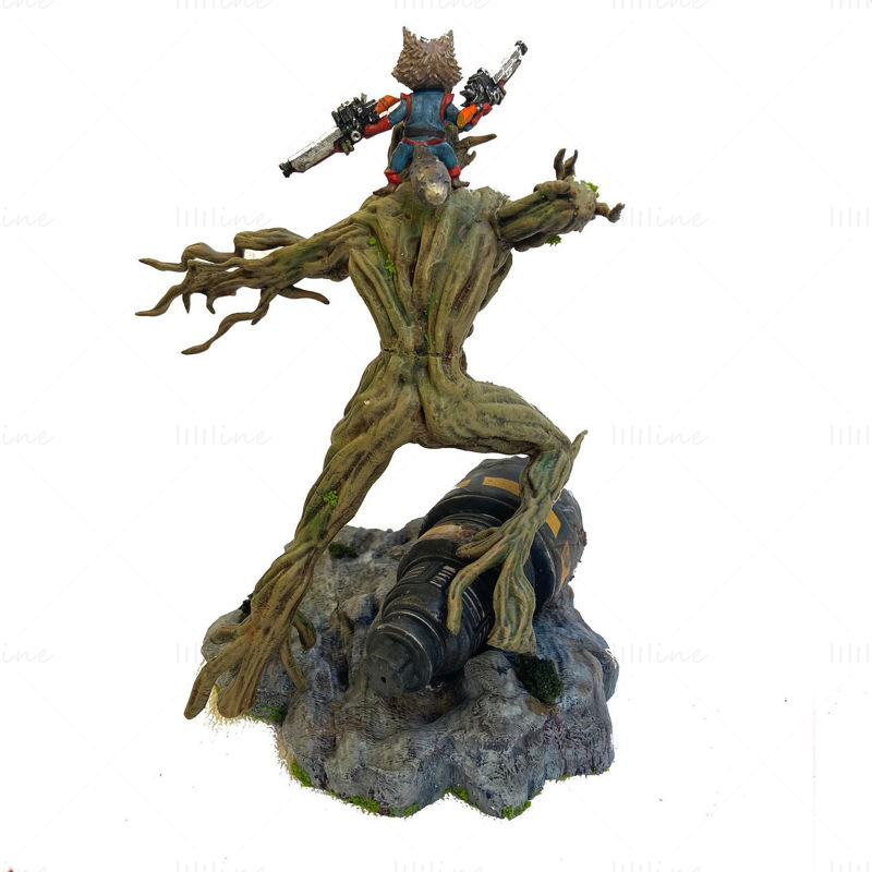 Rocket Raccoon and Groot Statue 3D Model Ready to Print