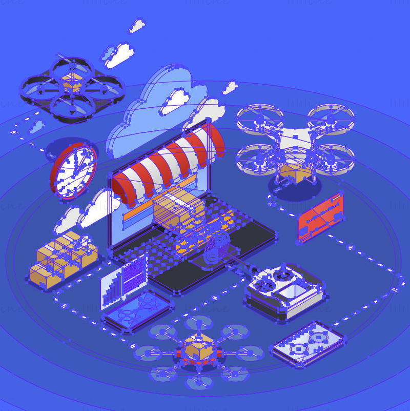 Smart drone delivery vector scene