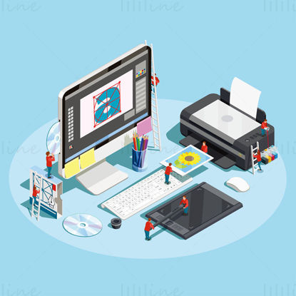 Graphic design and print isometric vector illustration
