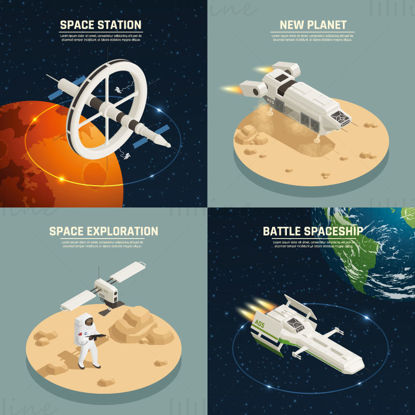 Space exploration element vector illustration