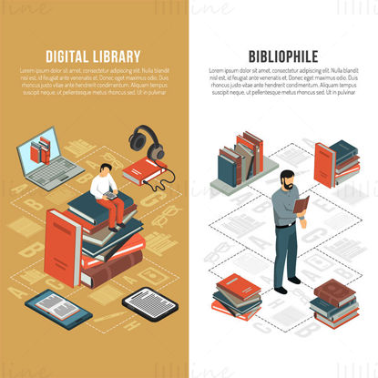 Digital library, bibliophile vector illustration