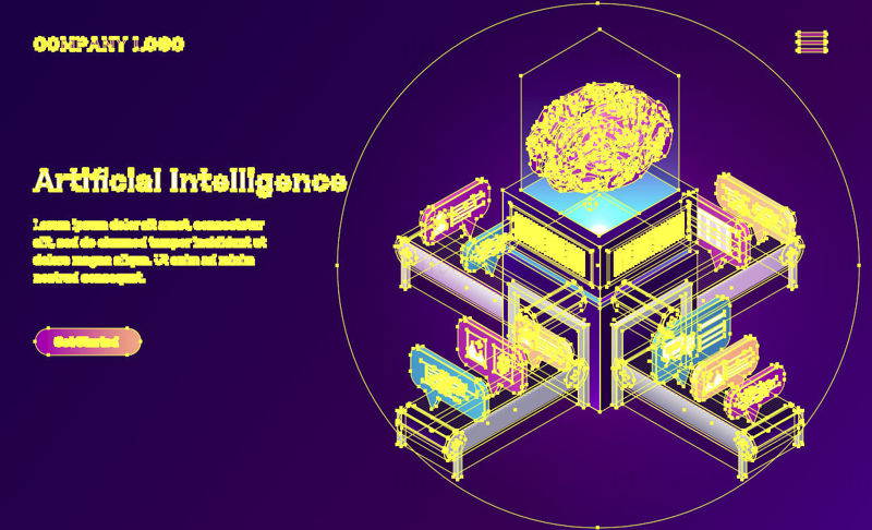 Banner de página de destino de vector de inteligencia artificial