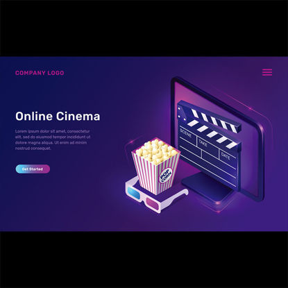 Уебсайт за видео за онлайн кино изометричен векторен банер