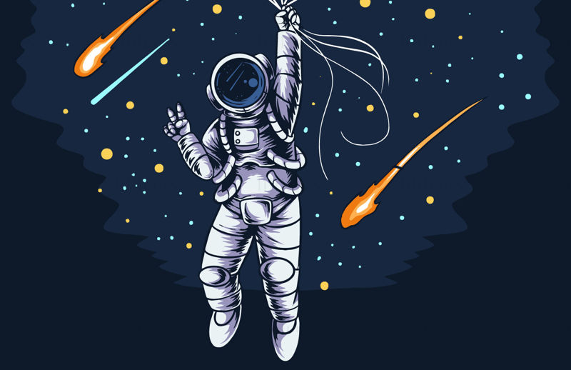 Astronot sıcak hava balonu vektör çizim