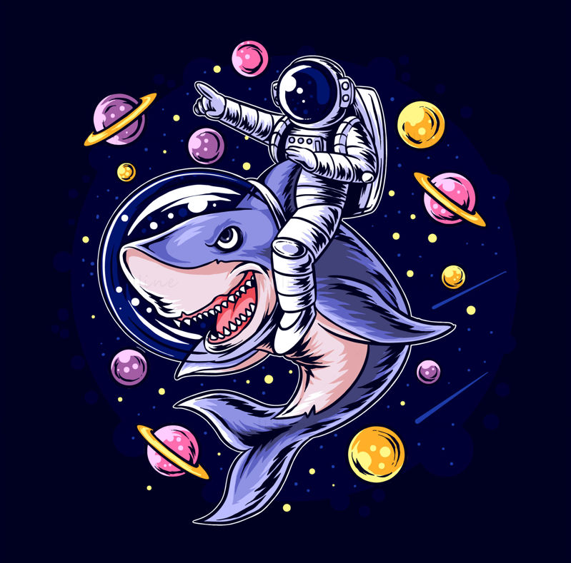 Interessantes Hai- und Astronauten-Illustrationsvektormaterial