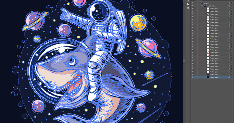 Interesting shark and astronaut illustration vector material