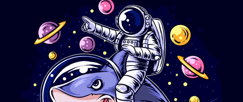 Interesting shark and astronaut illustration vector material