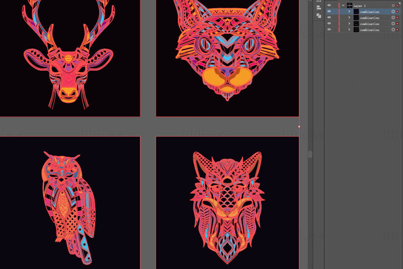 Animal vector illustration, deer ,cat ,wolf, owl head