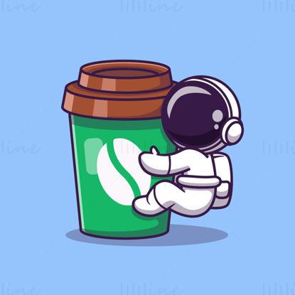 Astronauta de dibujos animados bebiendo vector de café