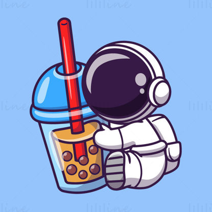 宇航员泡泡奶茶矢量图