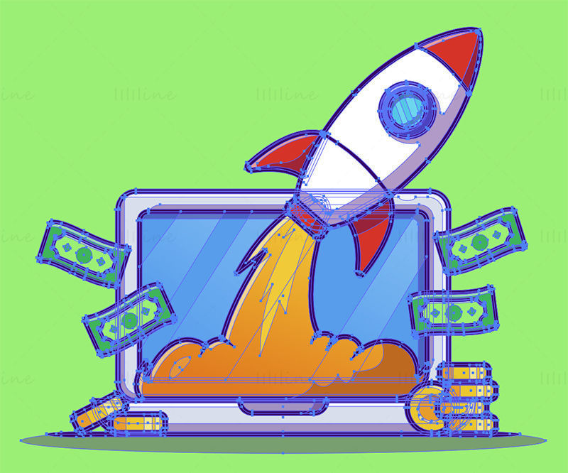 Vector de cohete financiero de dibujos animados
