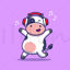 Cartoon cow listening to music vector