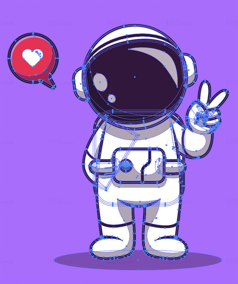 L'astronauta fa un segno a V e mette un like