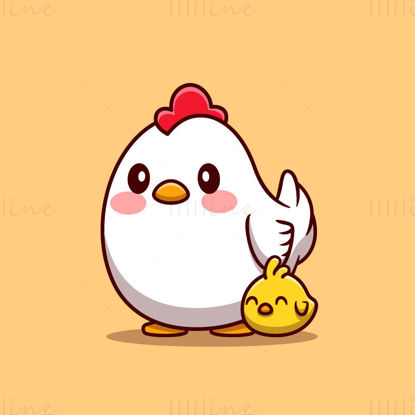 Cartoon hen and chick vector