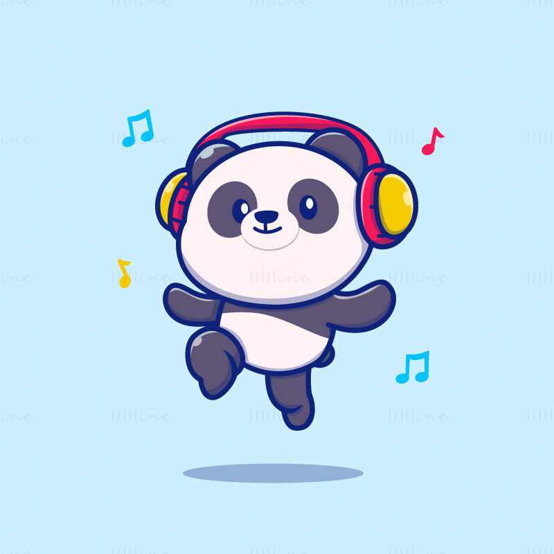 Panda de dibujos animados escuchando música