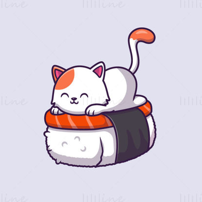 Gatto del fumetto sul vettore di sushi