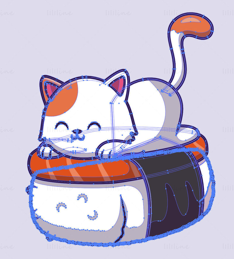 Cartoon cat on sushi vector