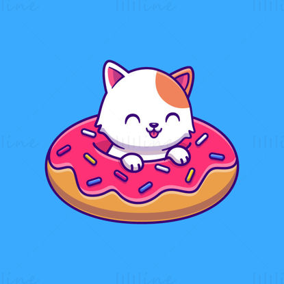 Cartoon kitten in a donut, vector