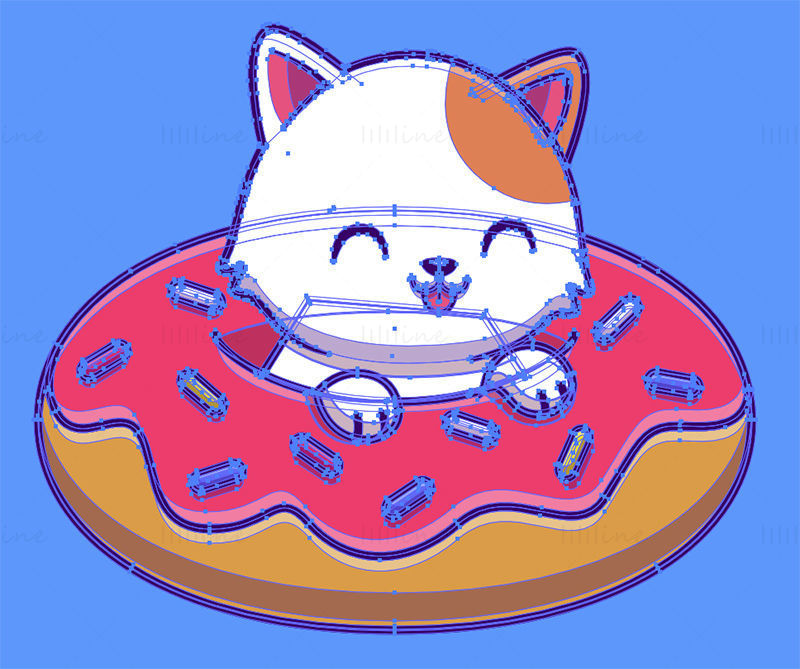 Cartoon kitten in a donut, vector