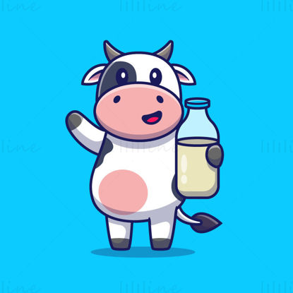 Cartoon cow holding milk vector illustration