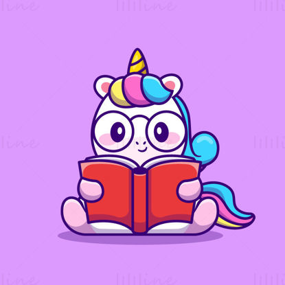 Cartoon bookworm unicorn vector