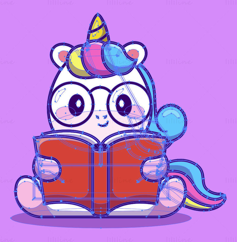 Cartoon bookworm unicorn vector